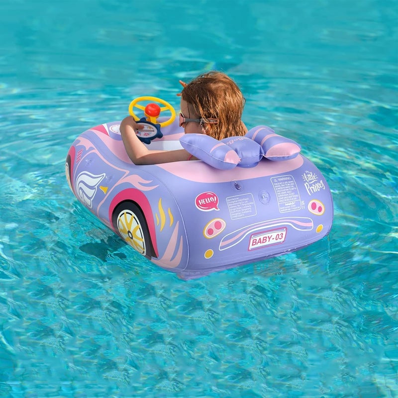 BOffer Baby Pool Float with 3D Car Design, PVC Baby Swim Float, Toddler Pool Float, Swimming Floats Seat Boat Pool Toys with Steering Wheel for 12-18, 12-24 Months, Age 2-3, 3+ Years Girl Boy - Image 5